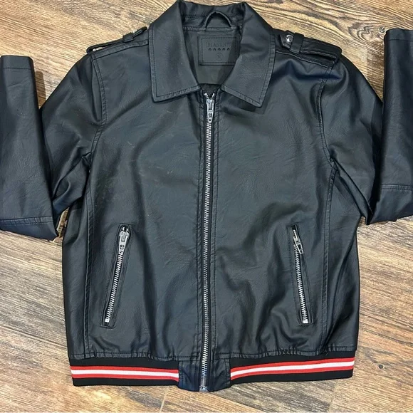 Blank NYC Black Bomber Jacket with Red and White Stripes - Size M - Picture 2 of 11